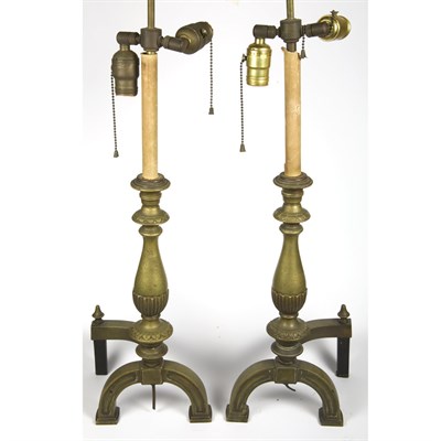 Lot 289 - Pair of Brass Andiron-Form Lamps