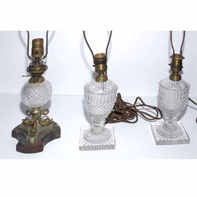 Lot 293 - Group of Three Brass and Glass Lamps