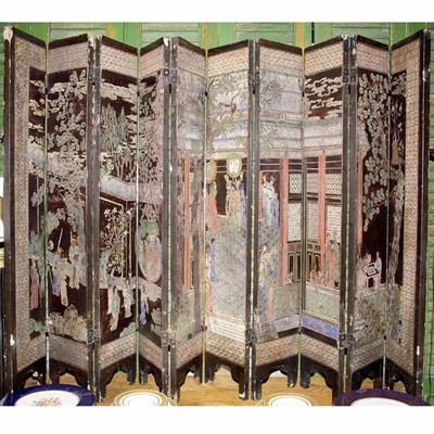 Lot 299 - Asian Polychrome Painted Lacquered Ten-Panel...