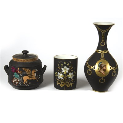 Lot 338 - Group of Seven Black Painted Porcelain Tables...