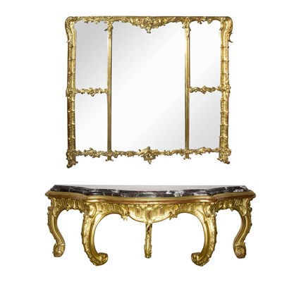 Lot 647 - Rococo Style Gilt-Wood Low Console and Mirror...