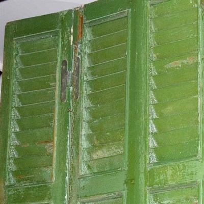 Lot 353 - Green Painted Shutter-Form Six-Panel Screen...