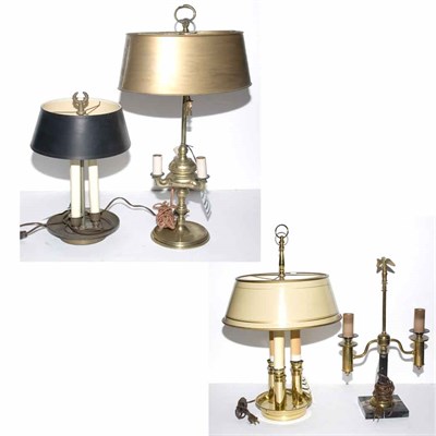 Lot 358 - Two Brass Bouillotte Lamps; Together with Two...
