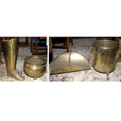 Lot 395 - Two Brass Jardinieres; Together with a Brass...