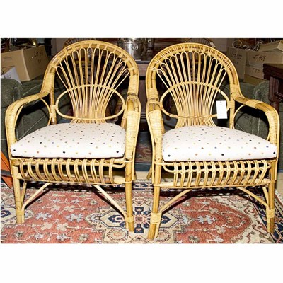 Lot 410 - Set of Four Faux Bamboo and Rattan Armchairs