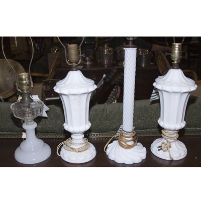 Lot 470 - Group of Four White Glass Lamps