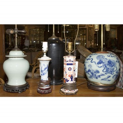 Lot 472 - Group of Five Chinese Porcelain Lamps