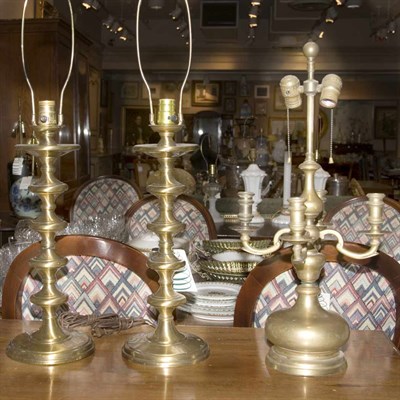 Lot 481 - Group of Three Dutch Style Brass Candlestick...