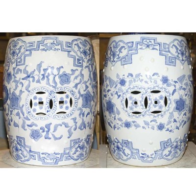 Lot 493 - Two Chinese Blue and White Porcelain Garden Seats