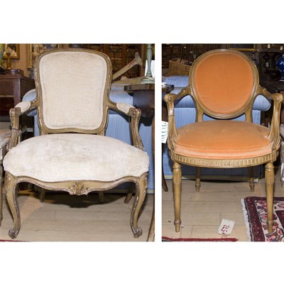 Lot 495 - Louis XV Style Painted Fauteuil; Together with...