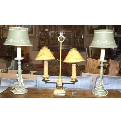 Lot 496 - Pair of Tole Lamps; Together with a Tole...