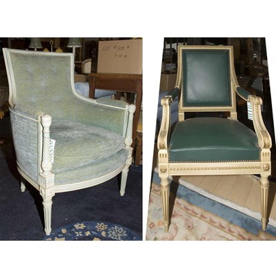 Lot 507 - Louis XVI Style Painted Fauteuil; Together...