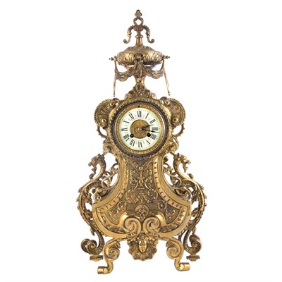 Lot 506 - Victorian Brass Mantel Clock Height 24 inches.