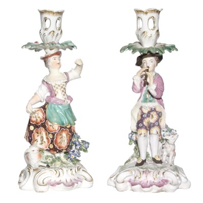 Lot 1079H - Pair of English Porcelain Candlesticks 19th...
