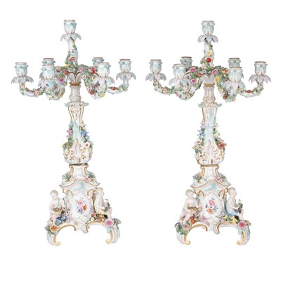 Lot 1079G - Pair of Meissen Porcelain Seven-Light...