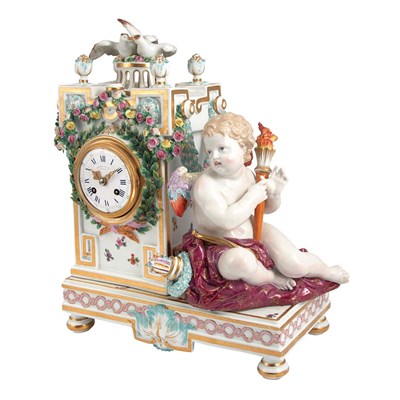 Lot 1079I - Meissen Porcelain Figural Mantel Clock Late...