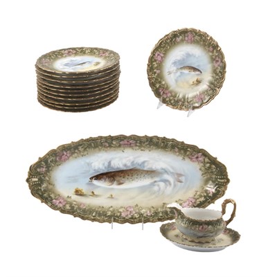 Lot 1079X - Limoges Porcelain Fish Service Comprising a...