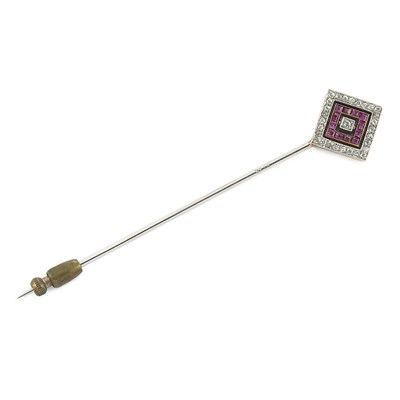 Lot 569 - Art Deco Reversible Diamond and Gem-Set Stick Pin, Black, Starr & Frost