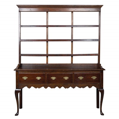Lot 199 - George II Oak Welsh Dresser The shelved open...