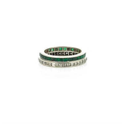 Lot 659 - Pair of Platinum, Diamond and Emerald Guard Rings