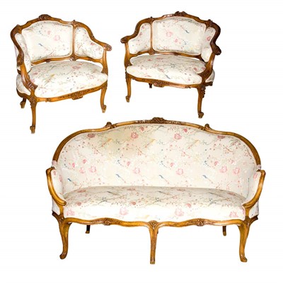 Lot 603 - Louis XV Style Carved Fruitwood Salon Suite...