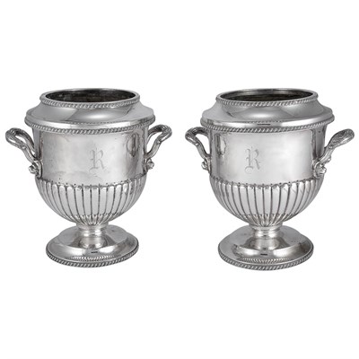 Lot 317 - Pair of Sheffield Silver Plated Wine Coolers...