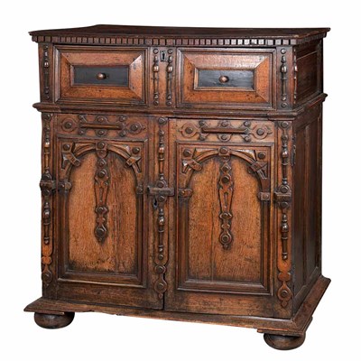 Lot 196 - William And Mary Part Ebonized Oak Cabinet The...
