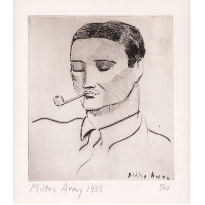 Lot 360 - Milton Avery MAN WITH PIPE (L. 14) Drypoint,...