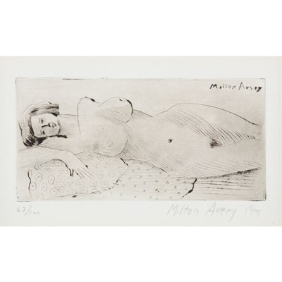 Lot 363 - Milton Avery RECLINING NUDE (L. 22) Drypoint,...