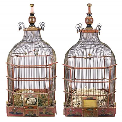 Lot 156A - Pair of Chinoiserie Decorated Birdcages Height...