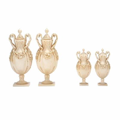 Lot 399 - Set of Four Louis XVI Style Ivory Urns In two...