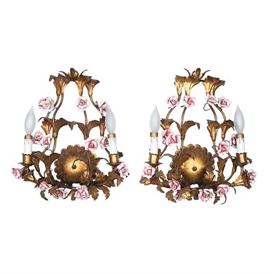 Lot 348 - Pair of Italian Rococo Style Tole and...
