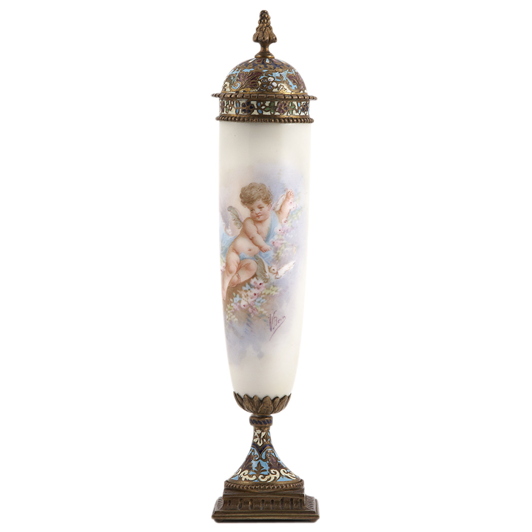 Lot 331 - French Bronze Mounted Champleve Enameled...