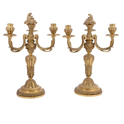Lot 102 - Pair of Louis XVI Style Gilt-Bronze Four-Light...
