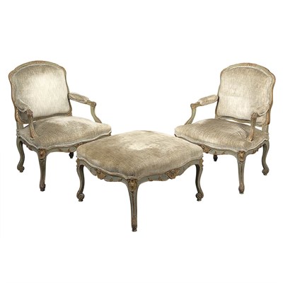 Lot 267 - Pair of Louis XV Style Painted and Parcel Gilt...
