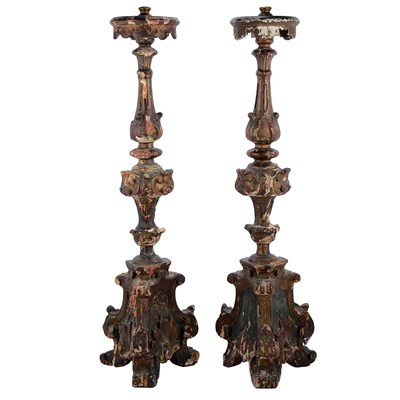 Lot 209 - Pair of Italian Rococo Painted and Parcel Gilt...