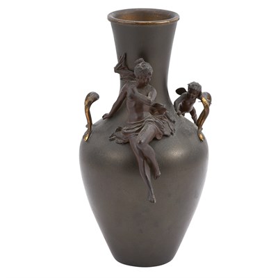 Lot 421 - Unsigned Art Nouveau Bronze Figural Vase With...