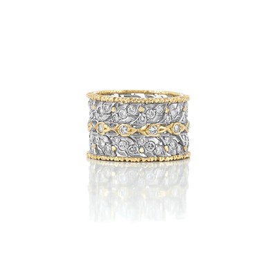 Lot 384 - Wide Two-Color Gold and Diamond Band Ring, Mario Buccellati