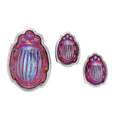 Lot 3 - Sterling Silver and Carved Glass Brooch and Pair of Earrings, Tiffany & Co.