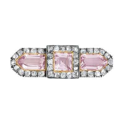 Lot 508 - Antique Silver, Gold, Pink Topaz and Diamond Brooch