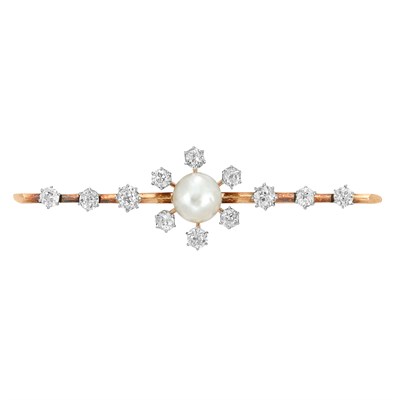 Lot 502 - Antique Gold, Natural Pearl and Diamond Bar Pin