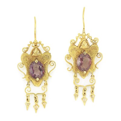 Lot 509 - Pair of Gold and Amethyst Fringe Earrings