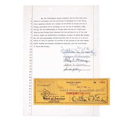 Lot 69 - DISNEY, WALT Autograph check signed in ink by...