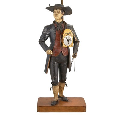 Lot 285 - Continental Painted Tole Figure of a Clock...