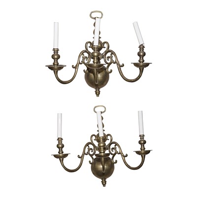 Lot 271 - Set of Four Dutch Style Brass Three-Light...