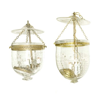 Lot 314 - Two George III Style Etched Glass Bell...