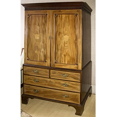 Lot 171 - George III Inlaid Mahogany Linen Press Height...