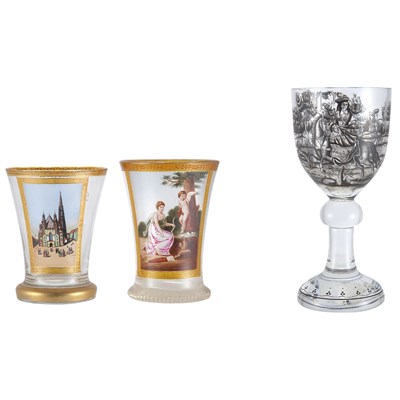 Lot 361 - Two Austrian Gilt Decorated Glass Beakers...