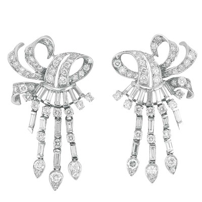 Lot 199 - Pair of Platinum and Diamond Fringe Earrings