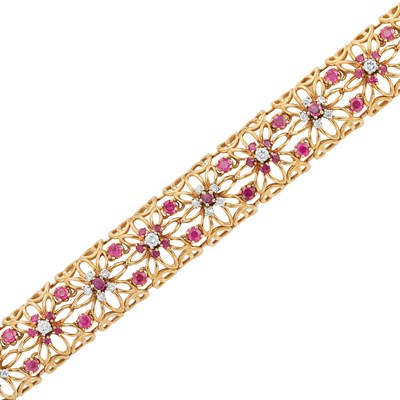 Lot 110 - Gold, Ruby and Diamond Bombe Bracelet